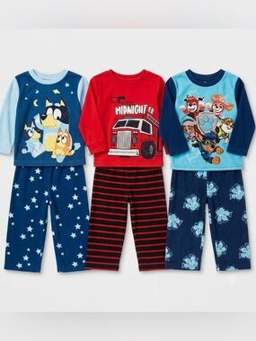 2T Toddler Boys Bundle of 3 Fleece Pajamas sets